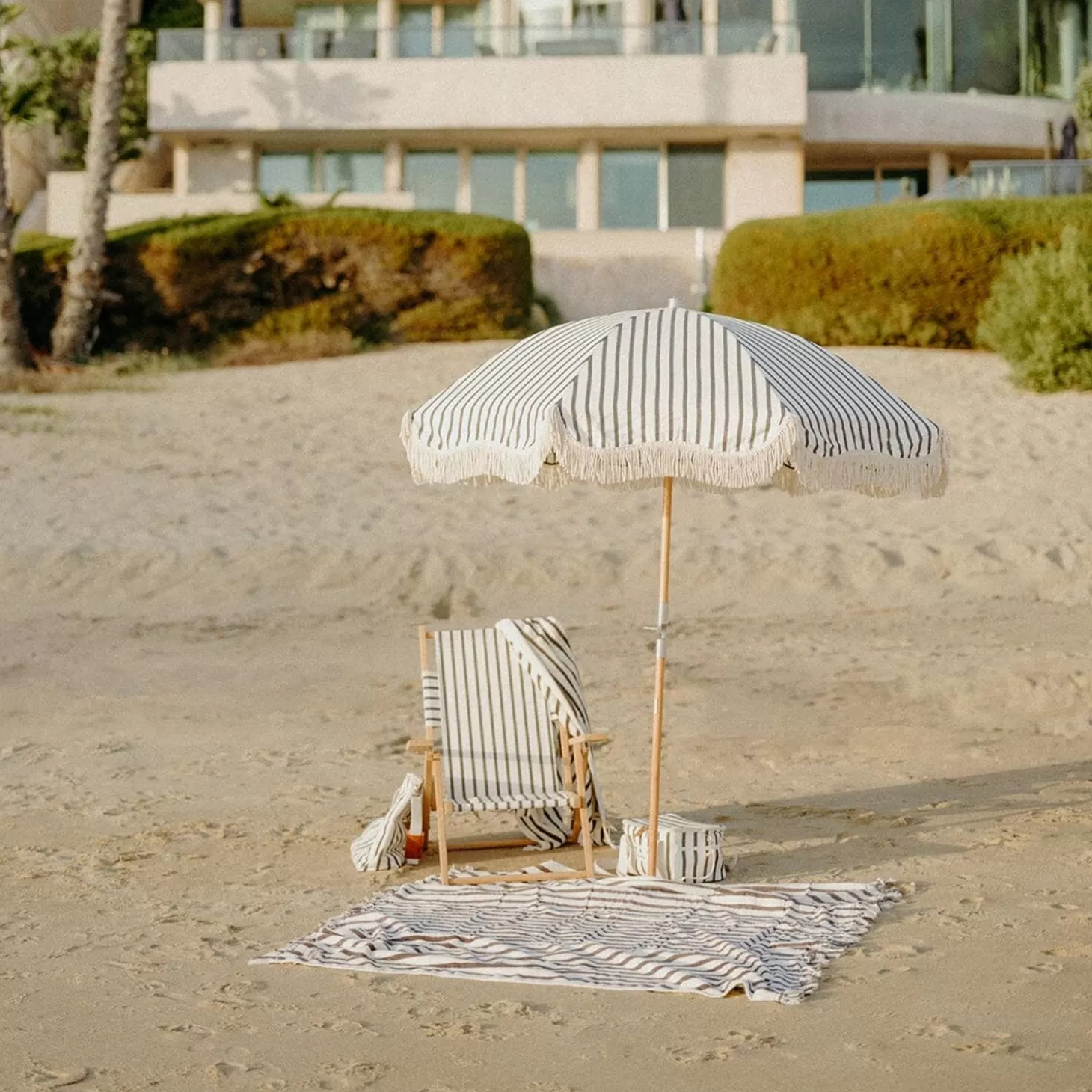 Premium Beach Umbrellas>Business & Pleasure Co. The Premium Beach Umbrella - Monaco Black Stripe
