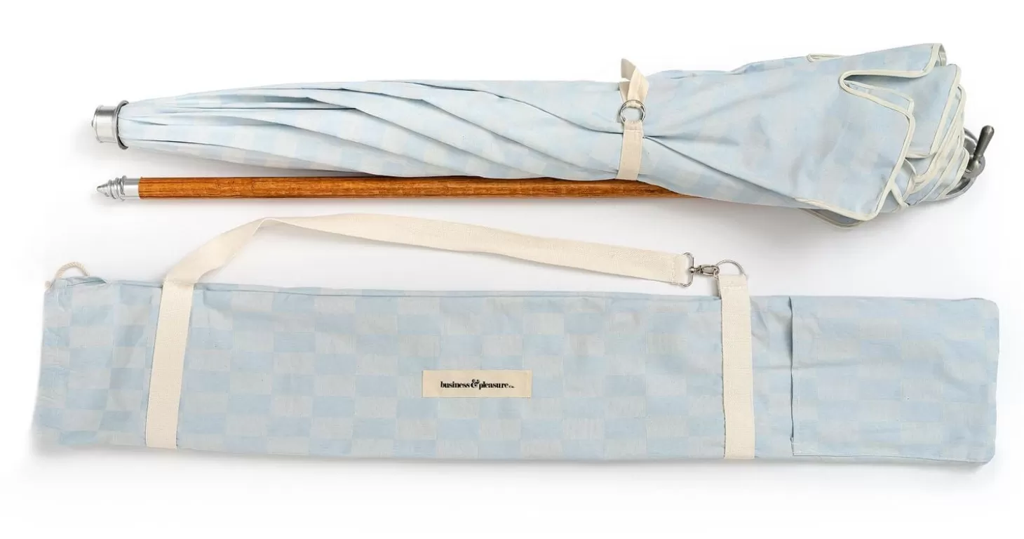 Premium Beach Umbrellas>Business & Pleasure Co. The Premium Beach Umbrella - Vintage Blue Check
